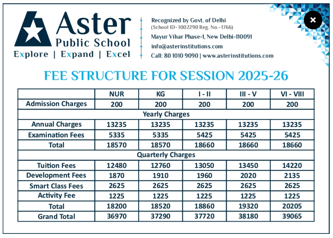 aster public school mayur vihar fees structure