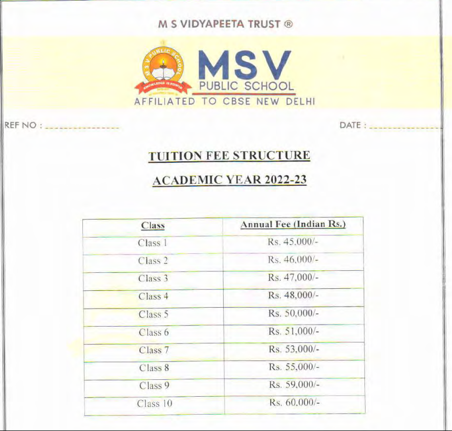 msv public school doddaballapur fees