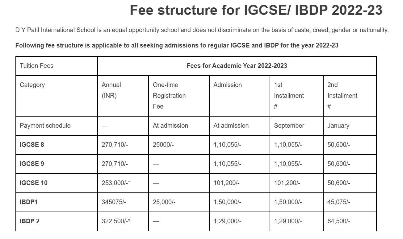 dy patil international school navi mumbai fees structure