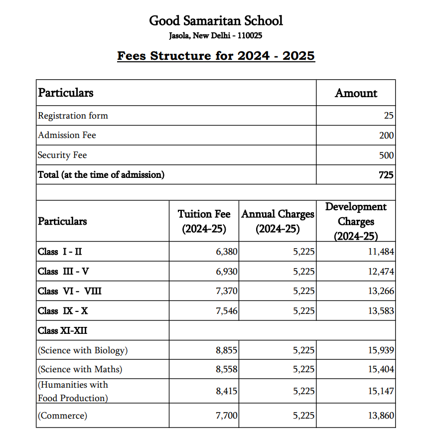 good samaritan school fee structure