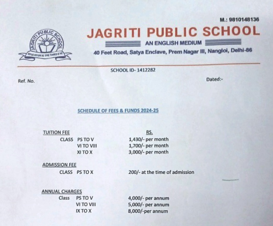 jagriti public school fees structure
